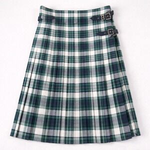 The Kilt Centre Handmade Scotland Green Wool Pleated Tartan Kilt Skirt 26W XS/S